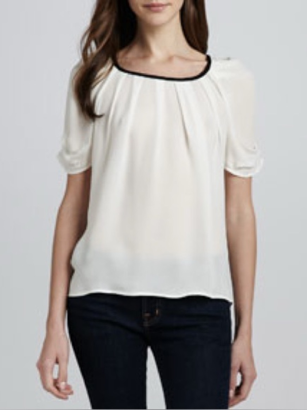 Joie 100% Silk Eleanor B Contrast Tie Short Sleeve Bouse Top XS - Picture 3 of 12
